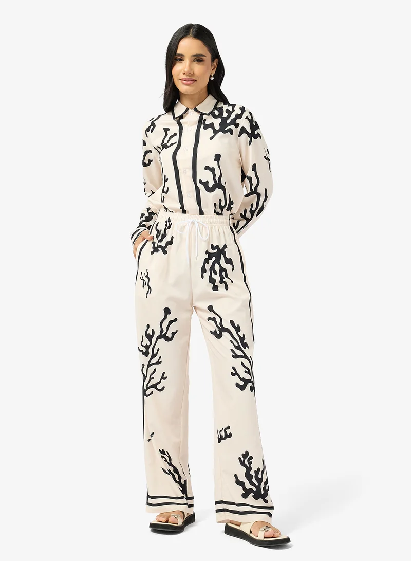 Ginger  Oversize Satin Floral Print Shirt & Pant Coord Set for Women | Best Price UAE